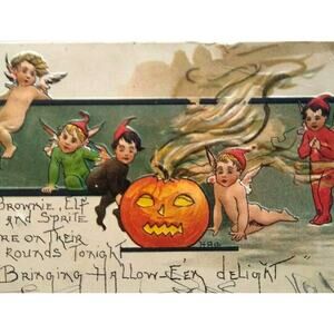 Halloween Postcard HBG HB Griggs Pixies Elves Brownies Fantasy Ann Arbor Germany